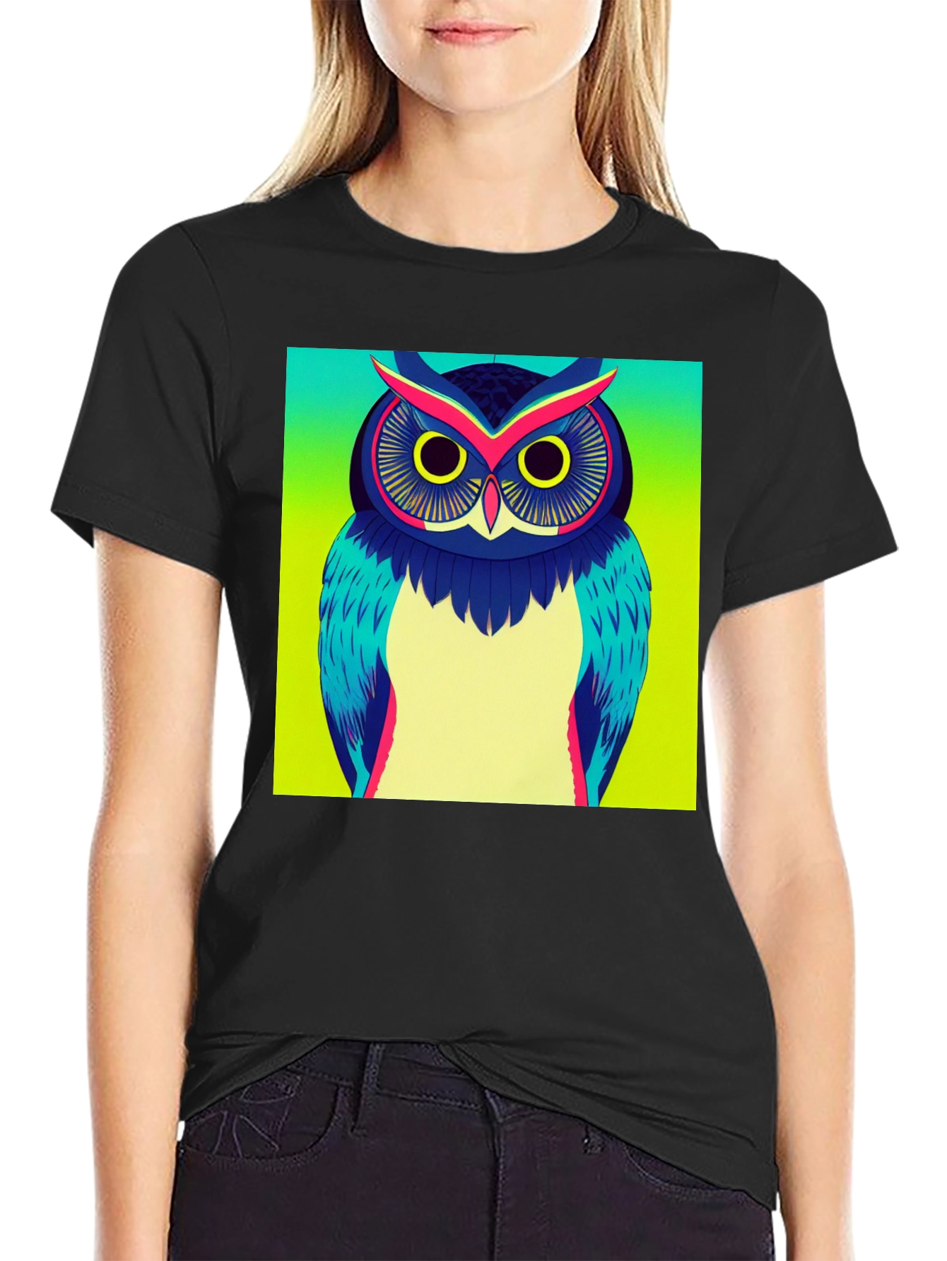 Cool Owl Graphic Print Black T-Shirt