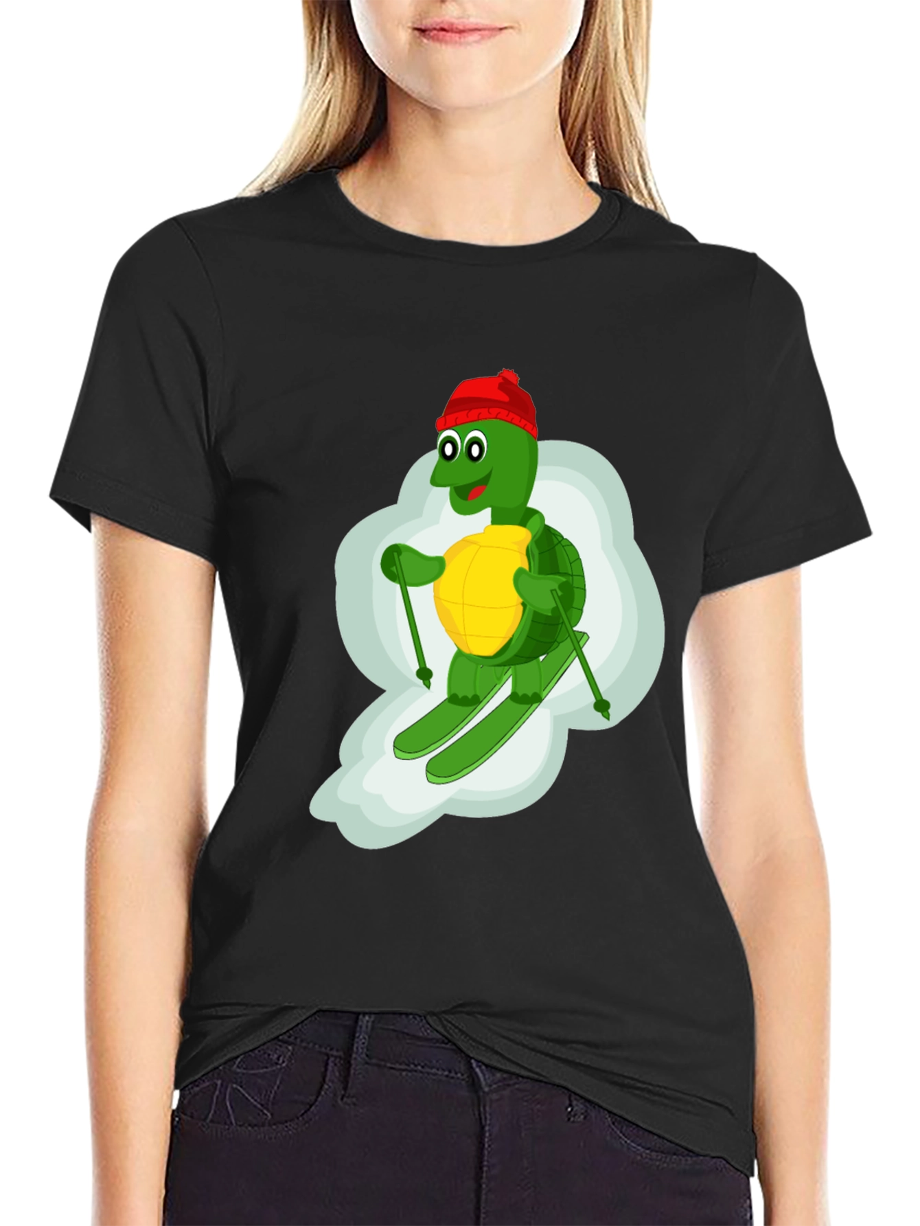 Skiing Turtle T-Shirt - Fun Cartoon Graphic Tee