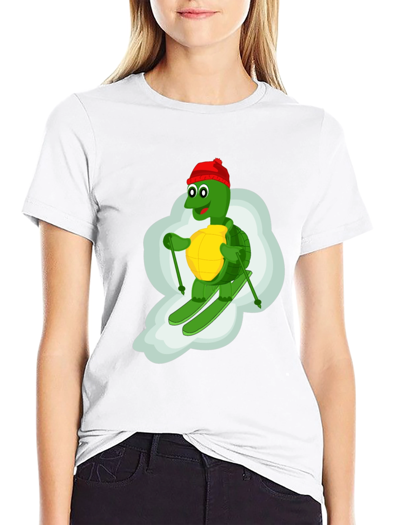 Skiing Turtle T-Shirt - Fun Cartoon Graphic Tee