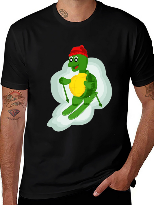Skiing Turtle T-Shirt - Fun Cartoon Graphic Tee