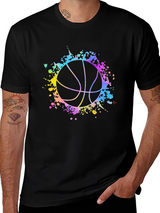 Colorful Basketball Graphic Tee - Sporty Mens T-Shirt