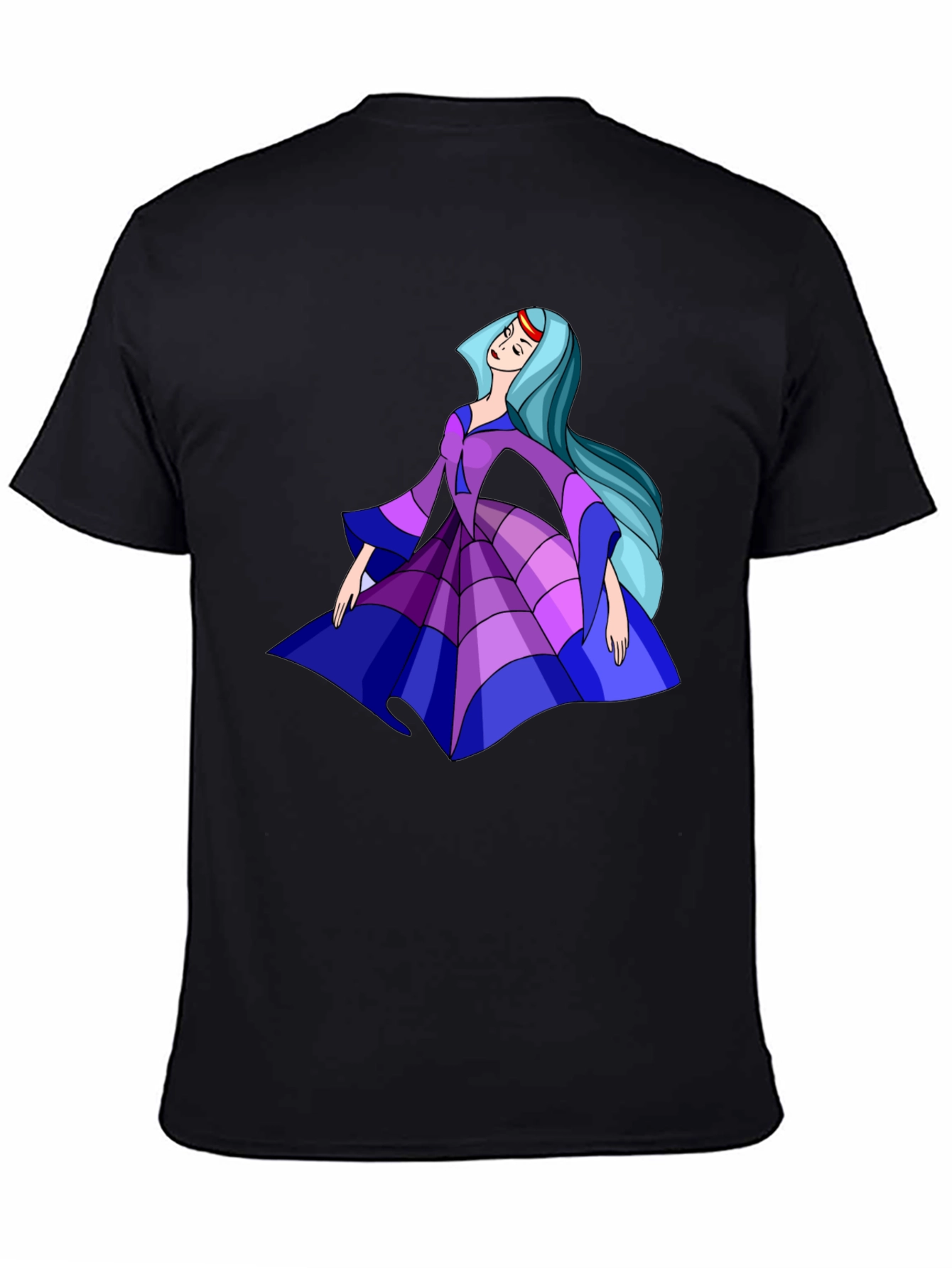 Cartoon Princess Graphic Tee - Black Cotton Casual Shirt