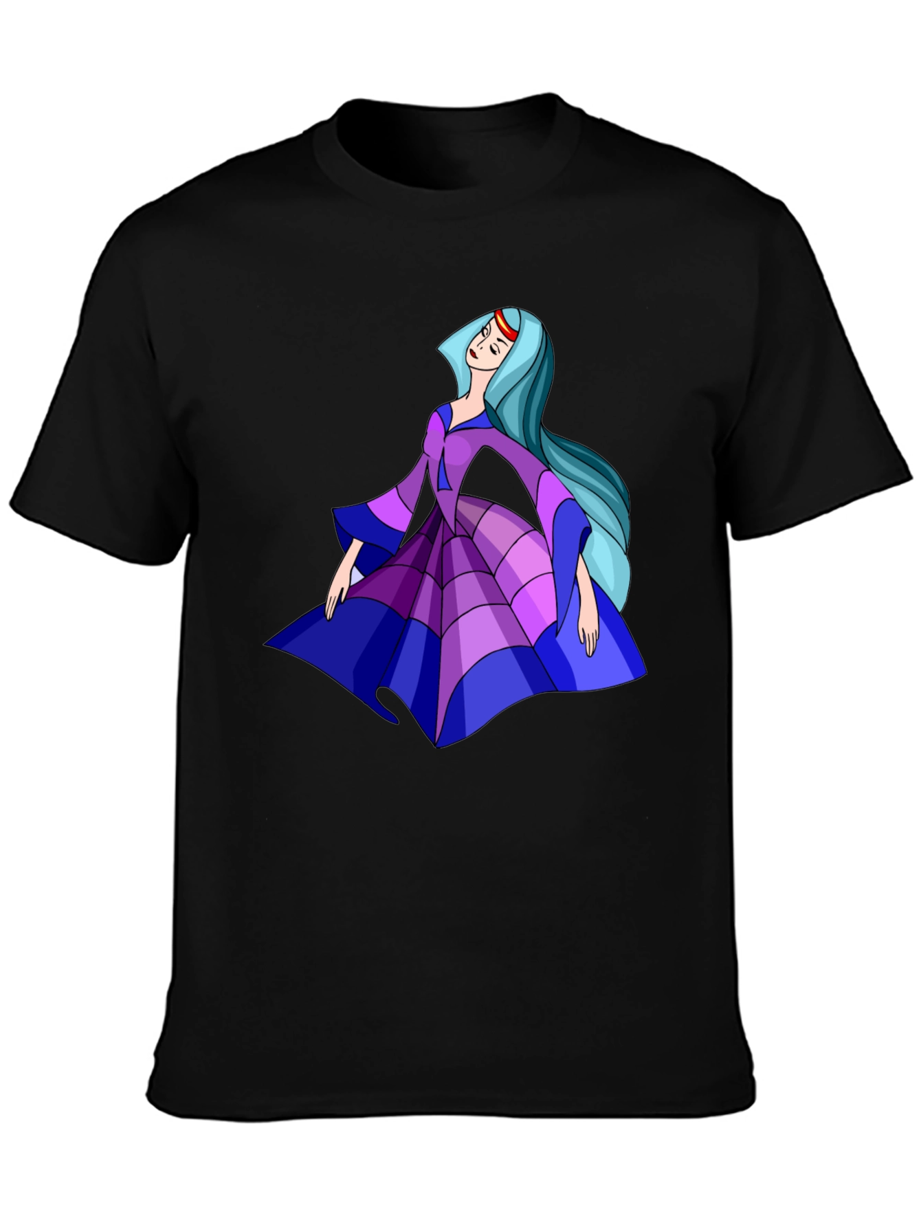 Cartoon Princess Graphic Tee - Black Cotton Casual Shirt