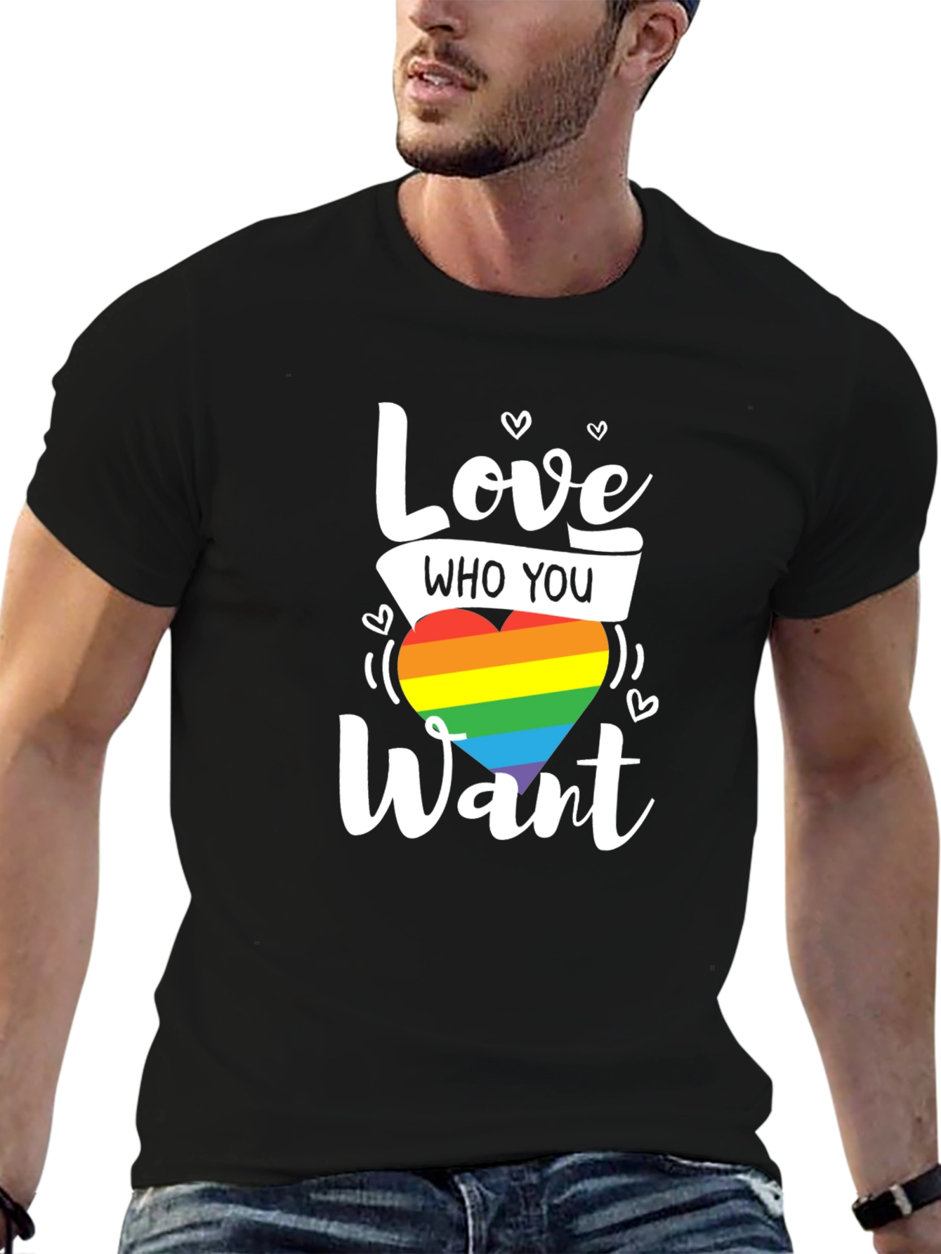 Love Who You Want Rainbow Heart Graphic T-Shirt