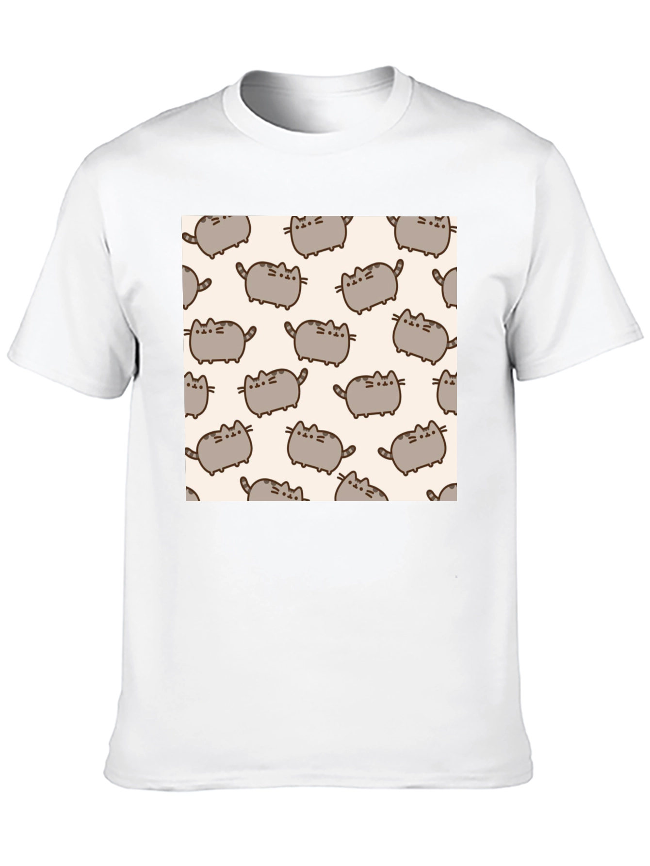 Pusheen Cat Pattern T-Shirt - Black