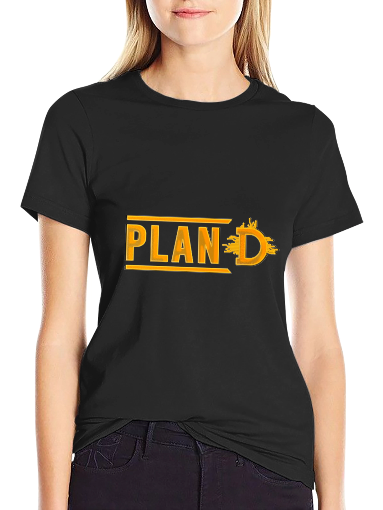 Plan D Black Cotton Graphic Tee