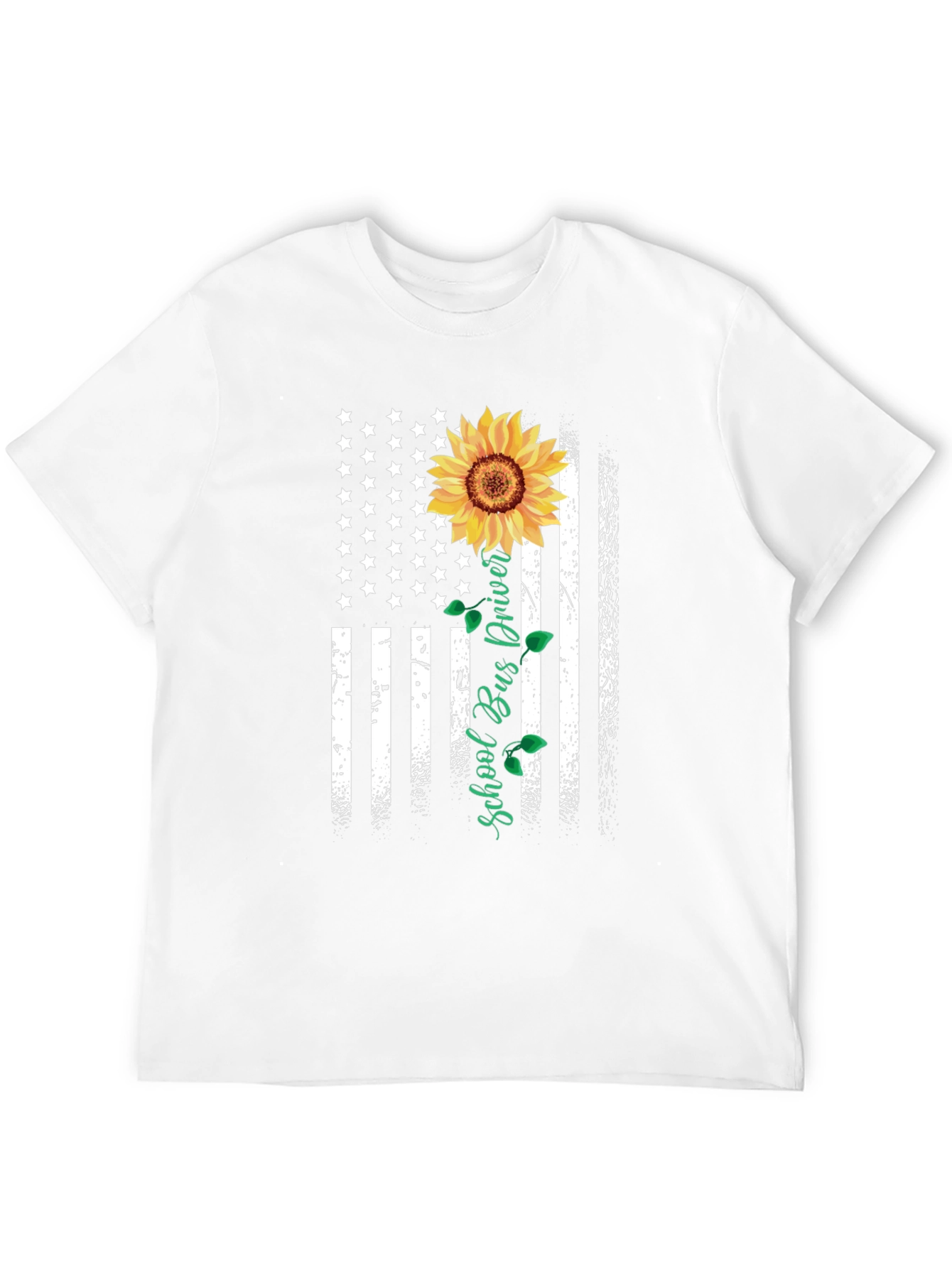 Sunflower American Flag School Bus Driver T-Shirt