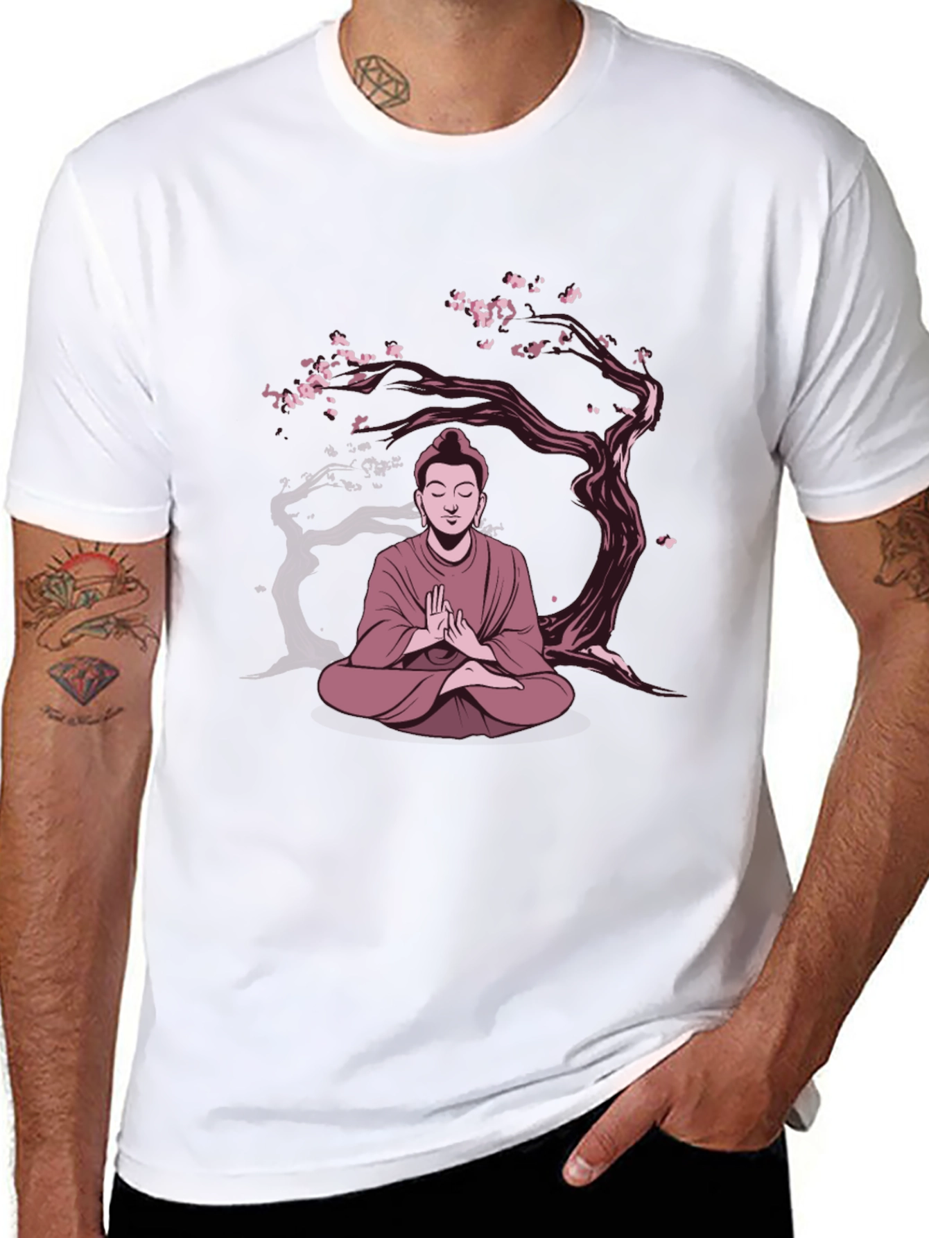 Buddha Under Sakura Tree Graphic Tee