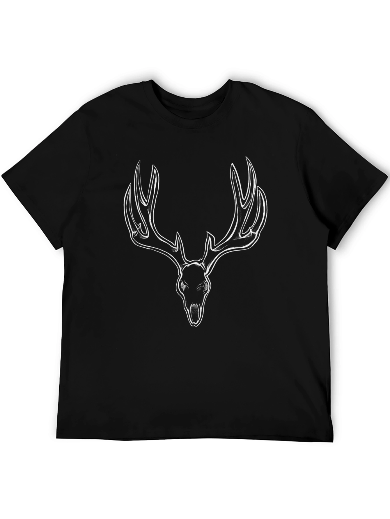Black T-Shirt with Deer Skull Design