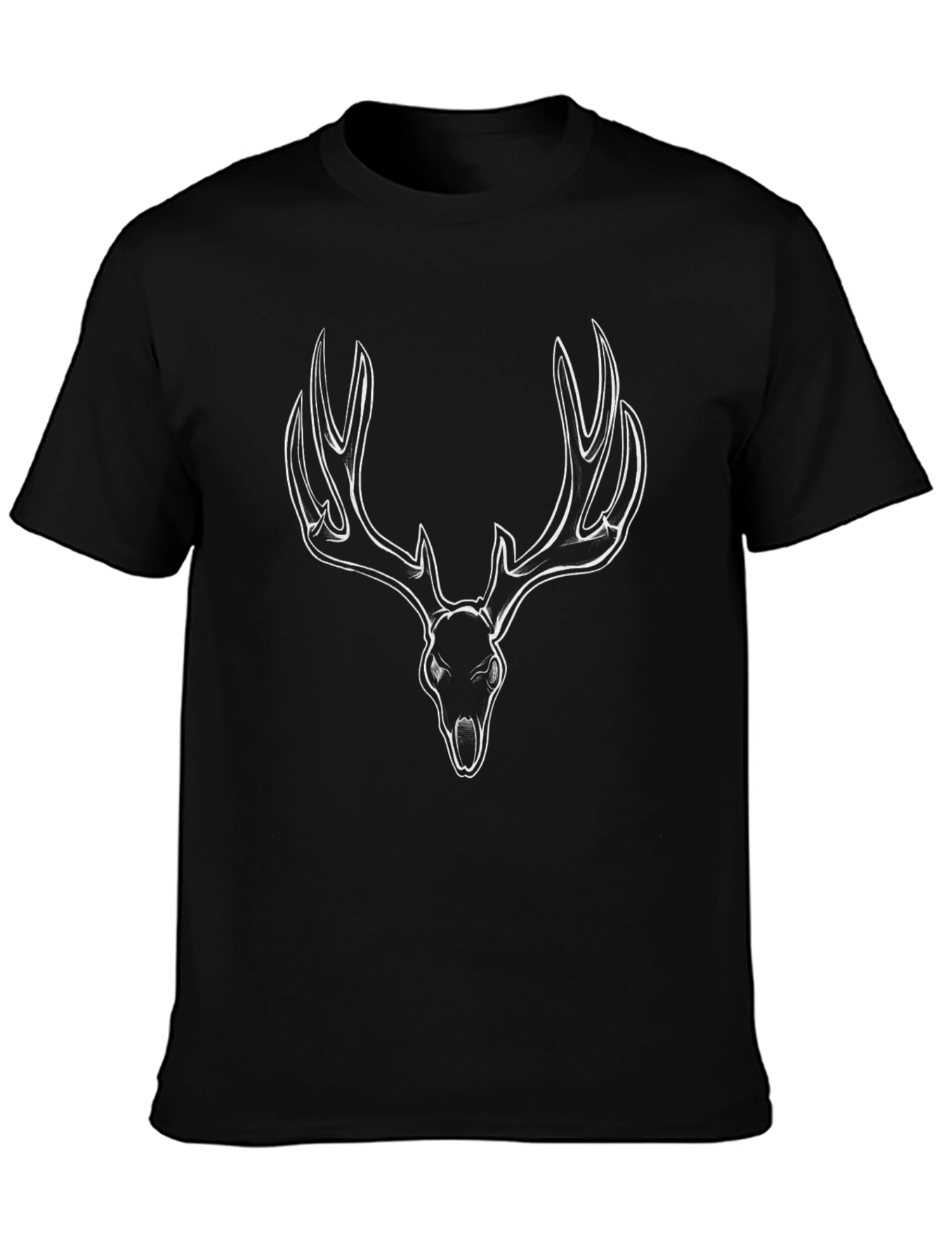 Black T-Shirt with Deer Skull Design