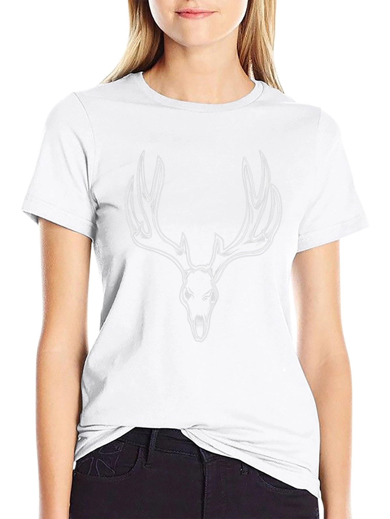 Black T-Shirt with Deer Skull Design