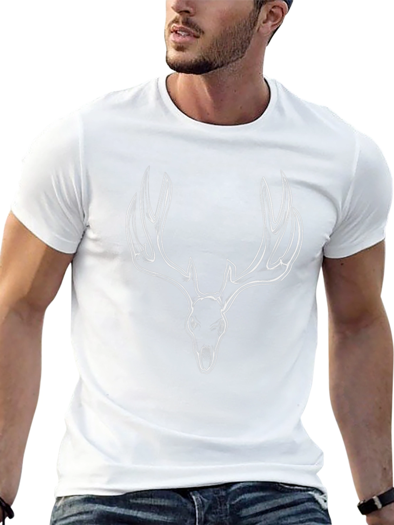 Black T-Shirt with Deer Skull Design