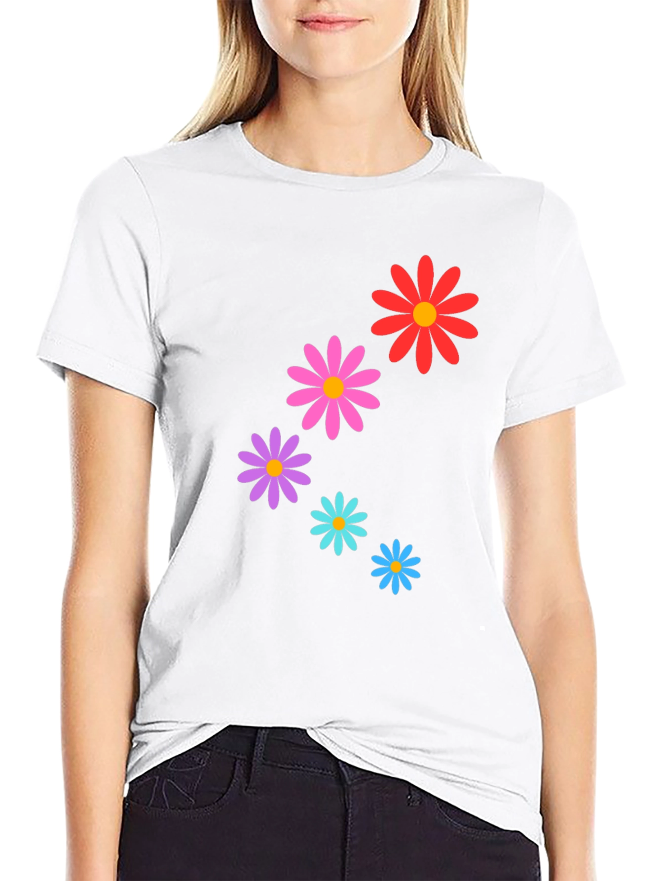 Daisy Flower Graphic Tee - Stylish Black T-Shirt