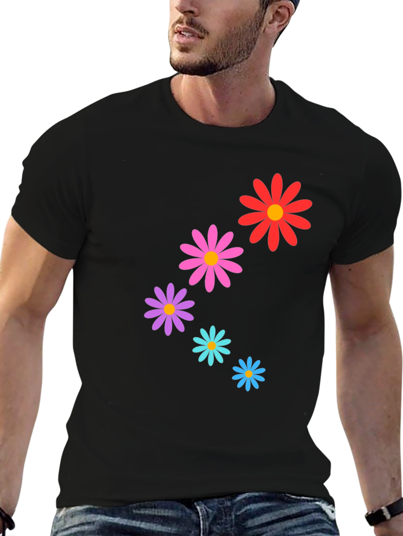 Daisy Flower Graphic Tee - Stylish Black T-Shirt
