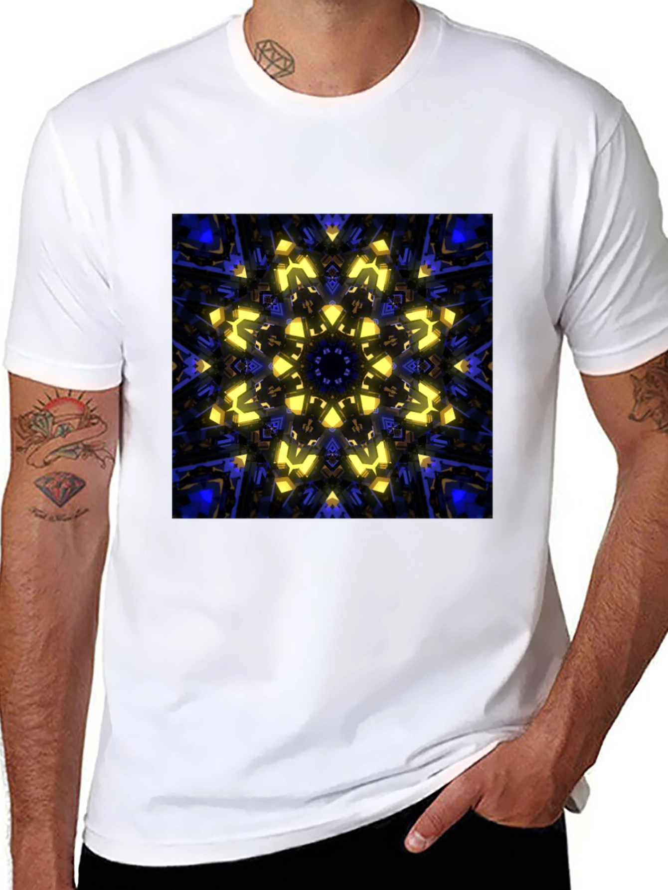 Abstract Kaleidoscope Graphic Print Black T-Shirt