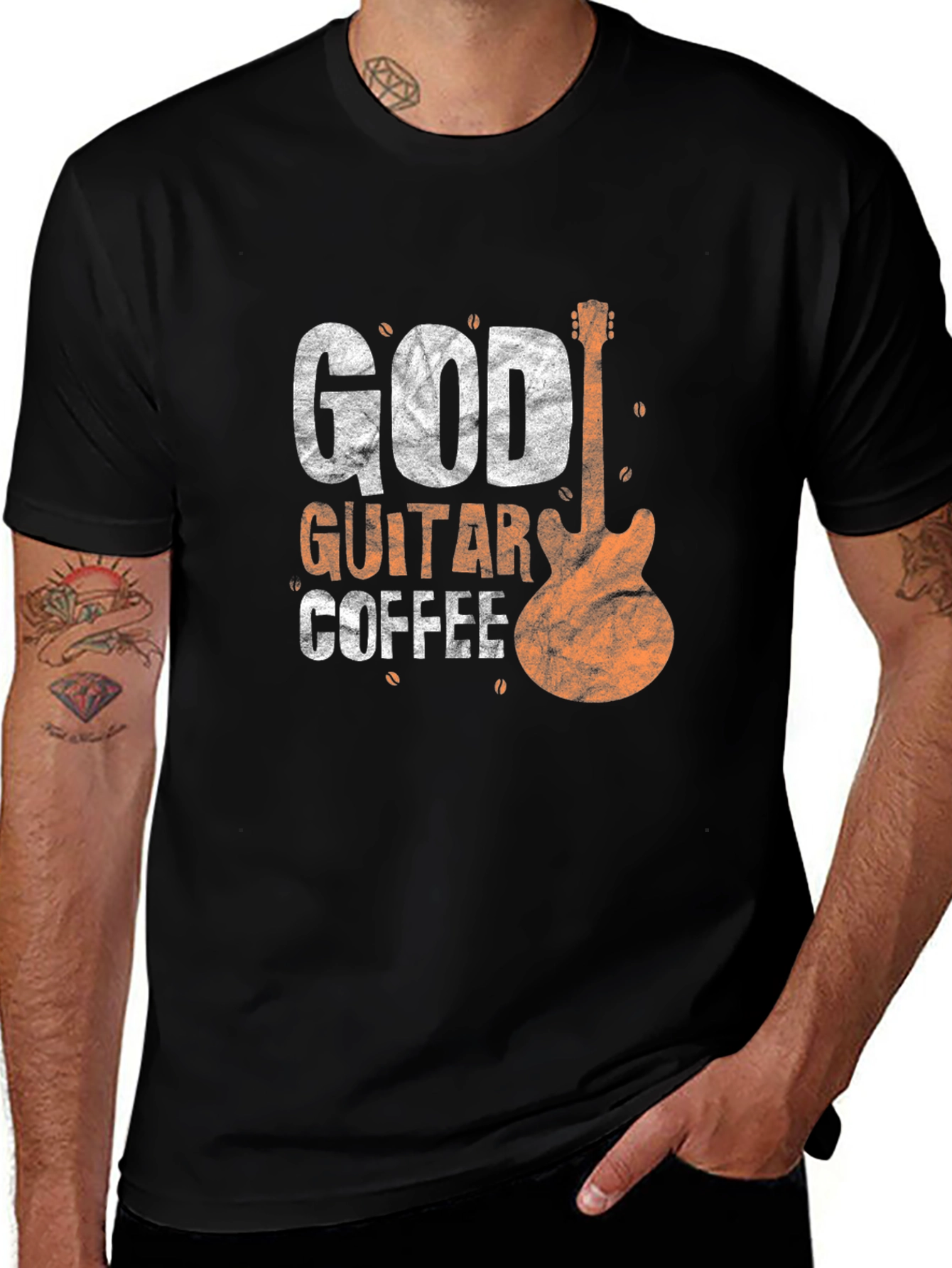 God Guitar Coffee Mens Graphic T-Shirt