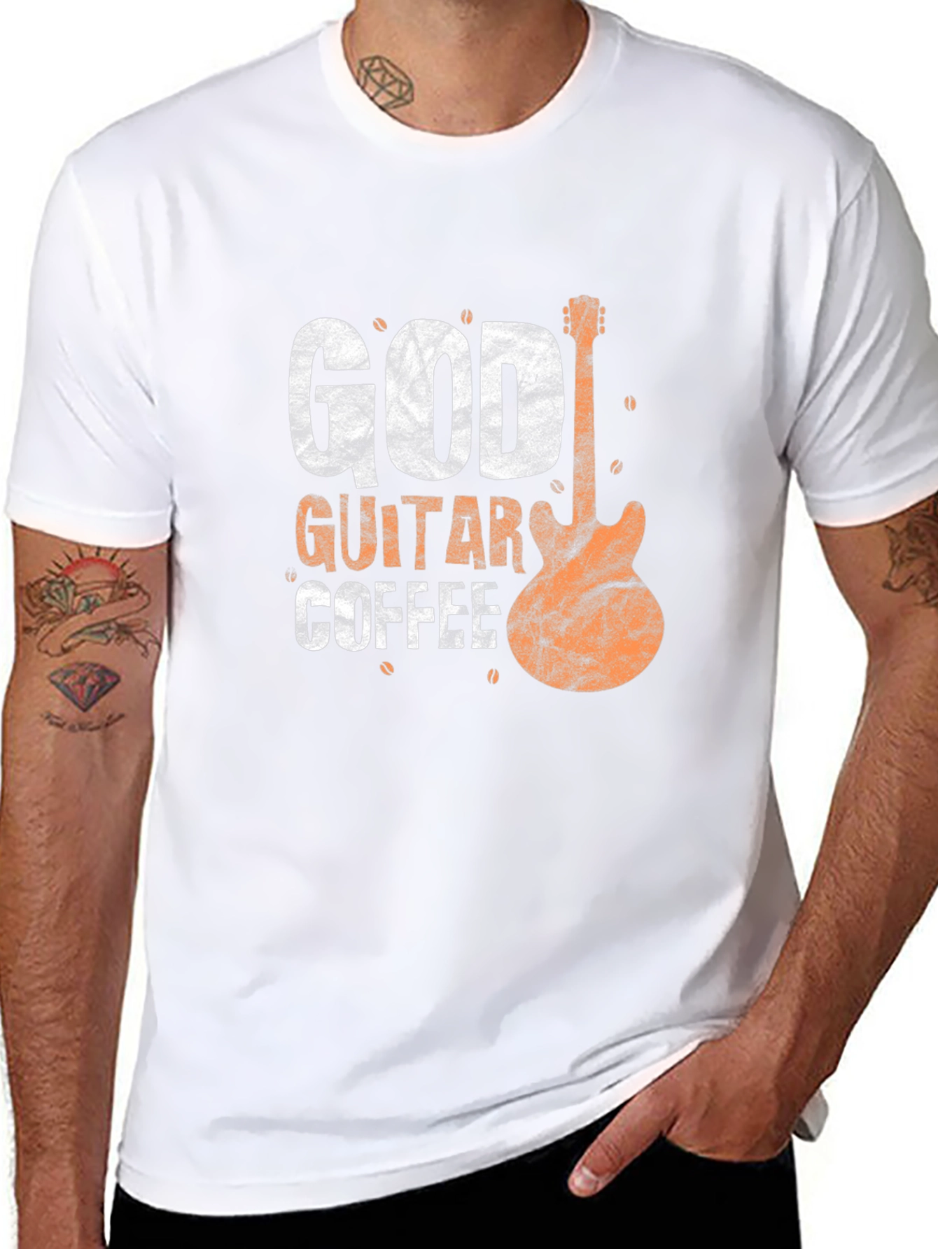 God Guitar Coffee Mens Graphic T-Shirt