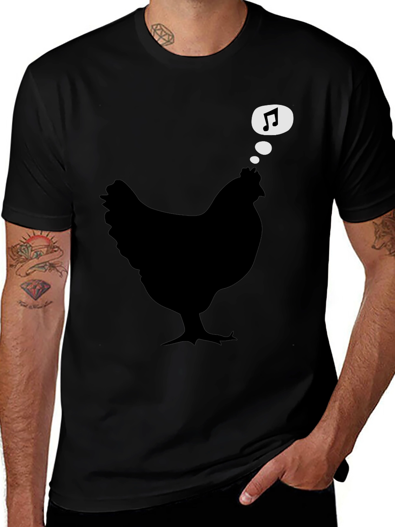 Chicken Music Lover Black T-Shirt
