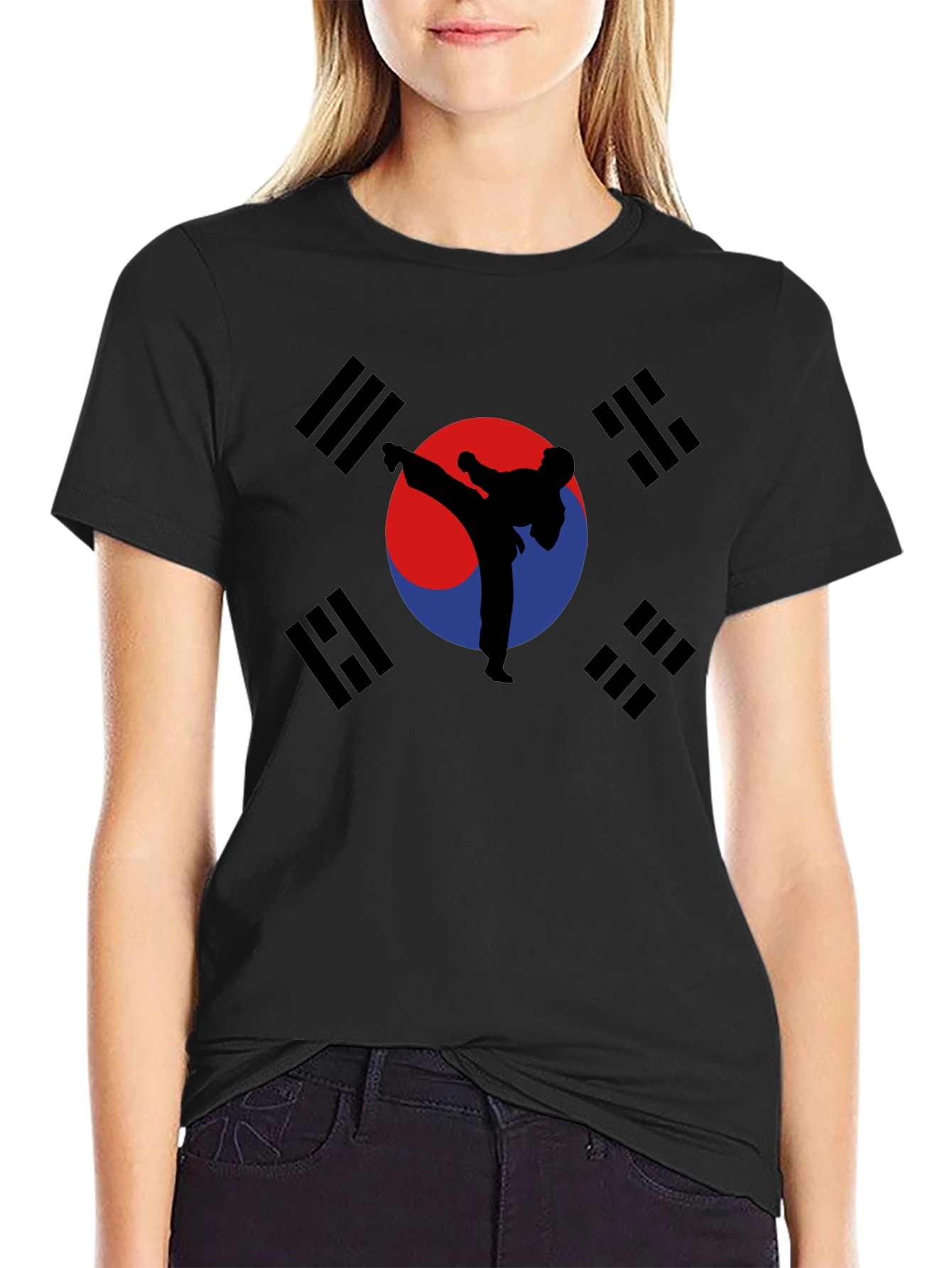 Korean Flag Taekwondo Kick T-Shirt - Black