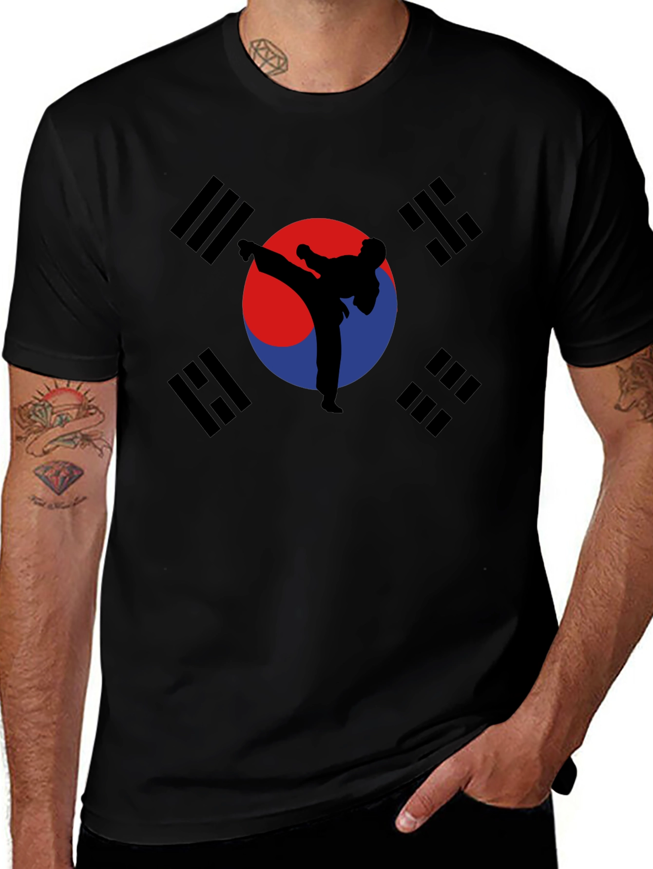 Korean Flag Taekwondo Kick T-Shirt - Black