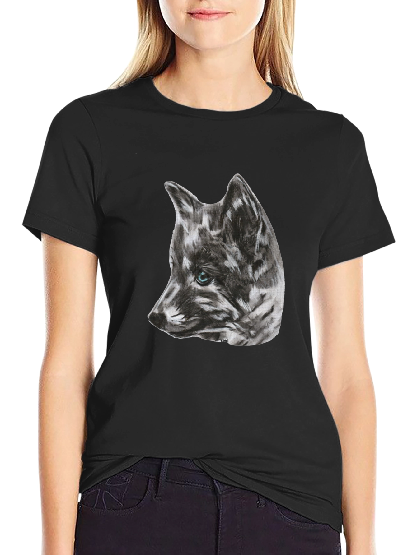 Wolf Sketch Graphic Black T-Shirt