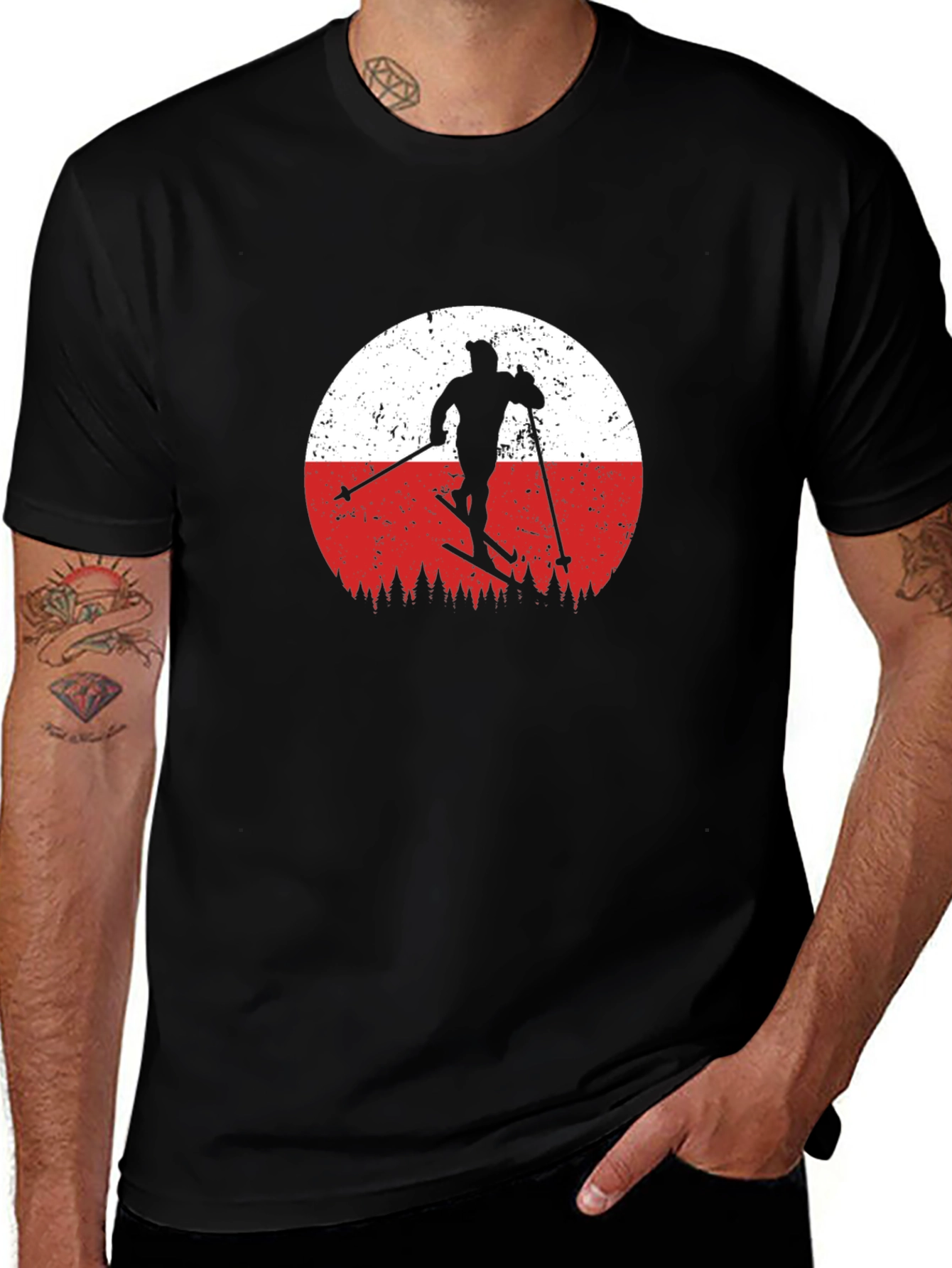 Skiing Silhouette Graphic Tee - Retro Style