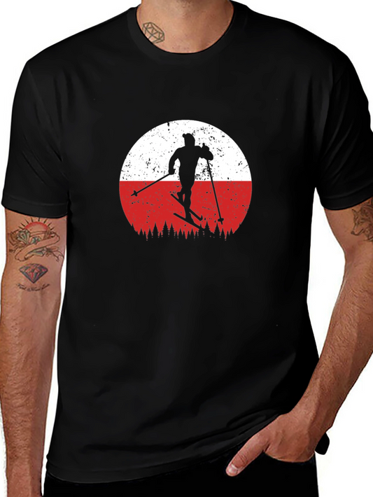 Skiing Silhouette Graphic Tee - Retro Style