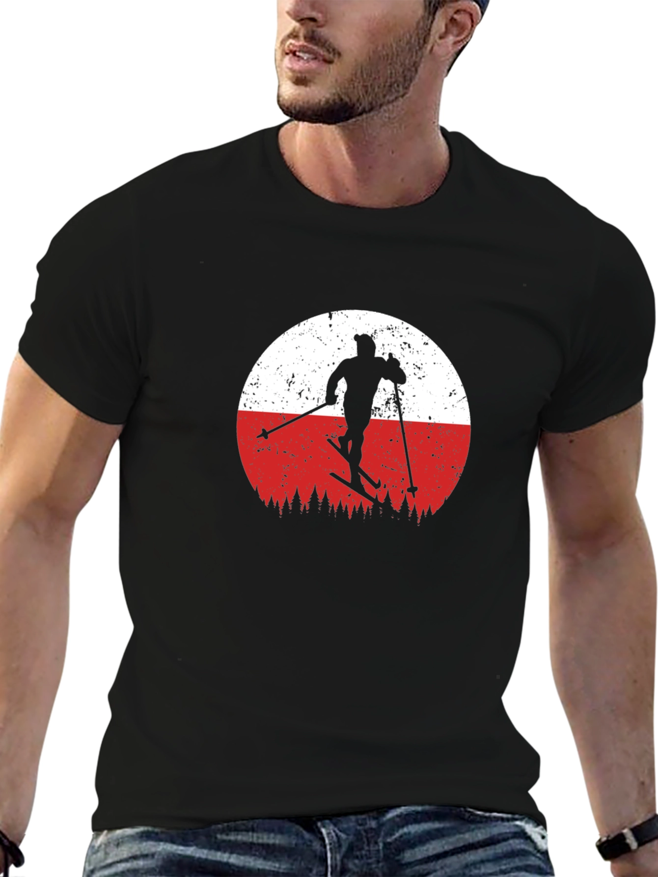 Skiing Silhouette Graphic Tee - Retro Style