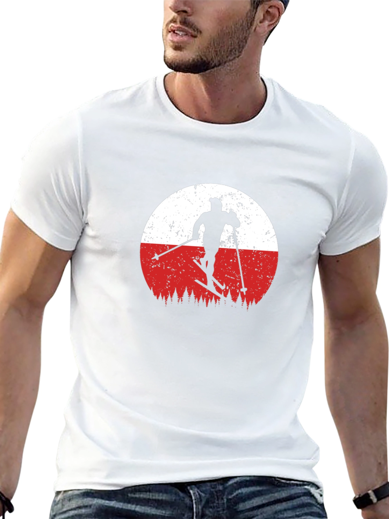 Skiing Silhouette Graphic Tee - Retro Style