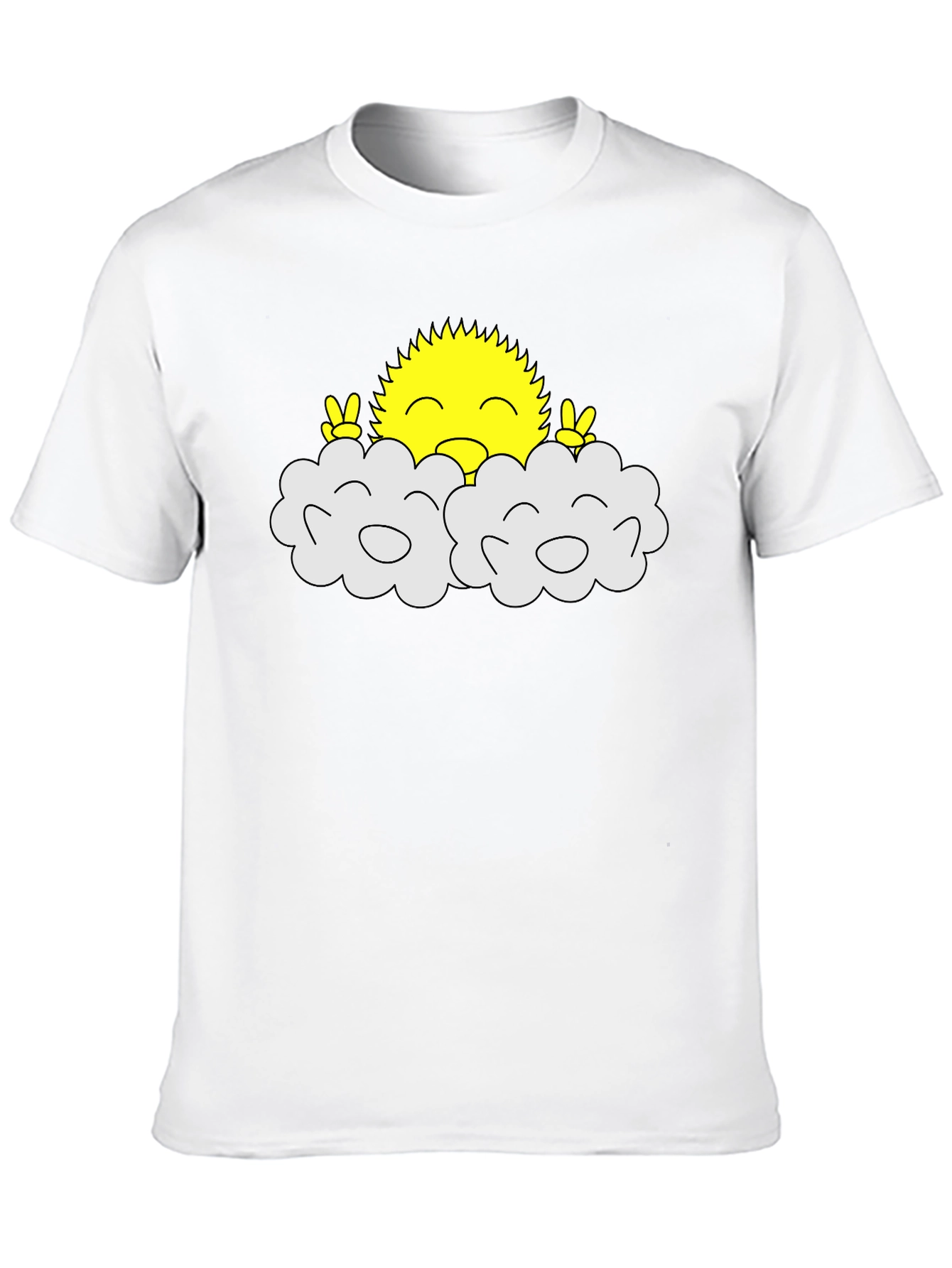 Happy Sun Peeking Out of Clouds Black T-Shirt