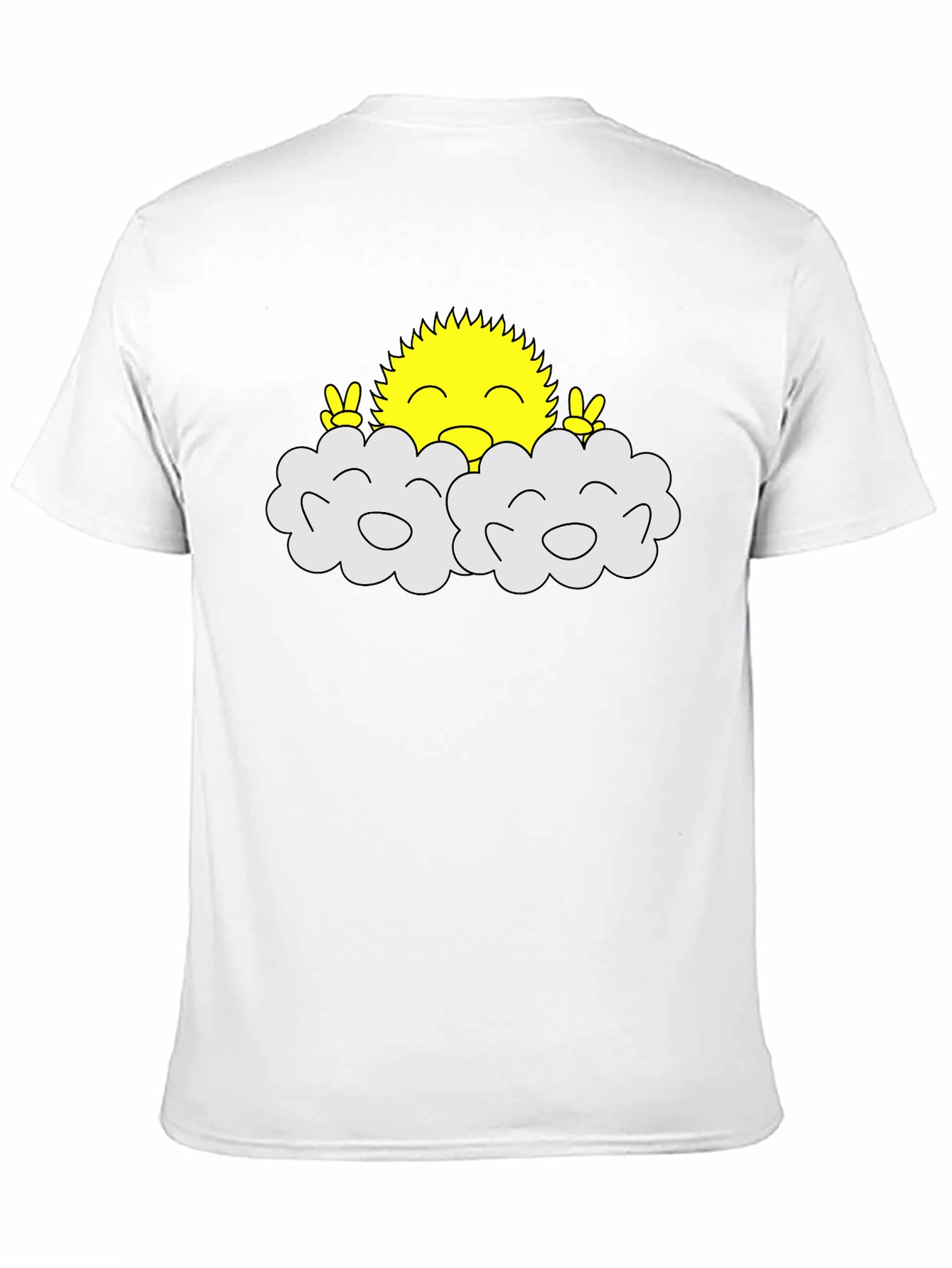 Happy Sun Peeking Out of Clouds Black T-Shirt