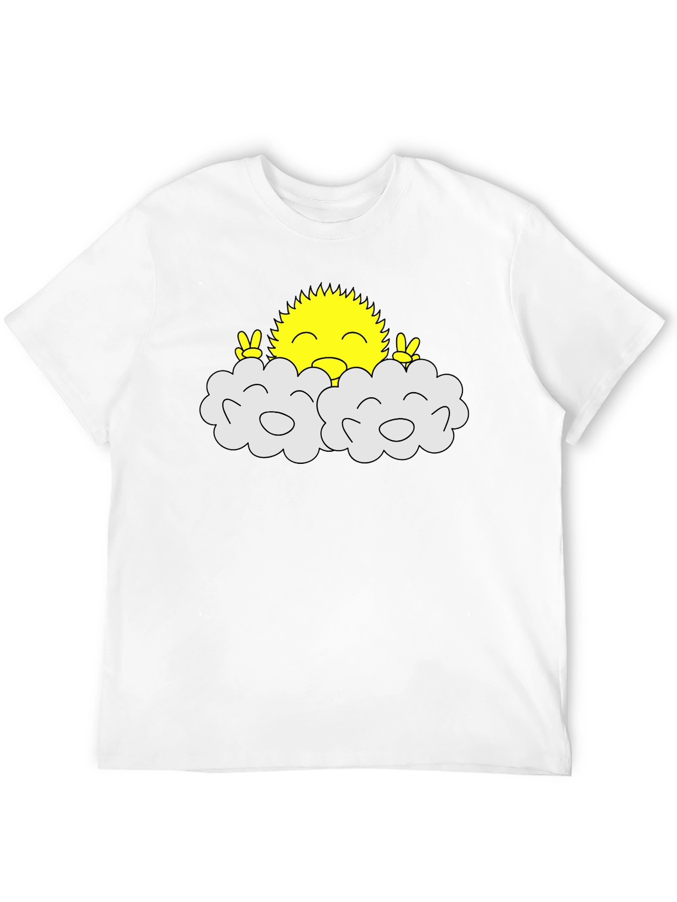 Happy Sun Peeking Out of Clouds Black T-Shirt