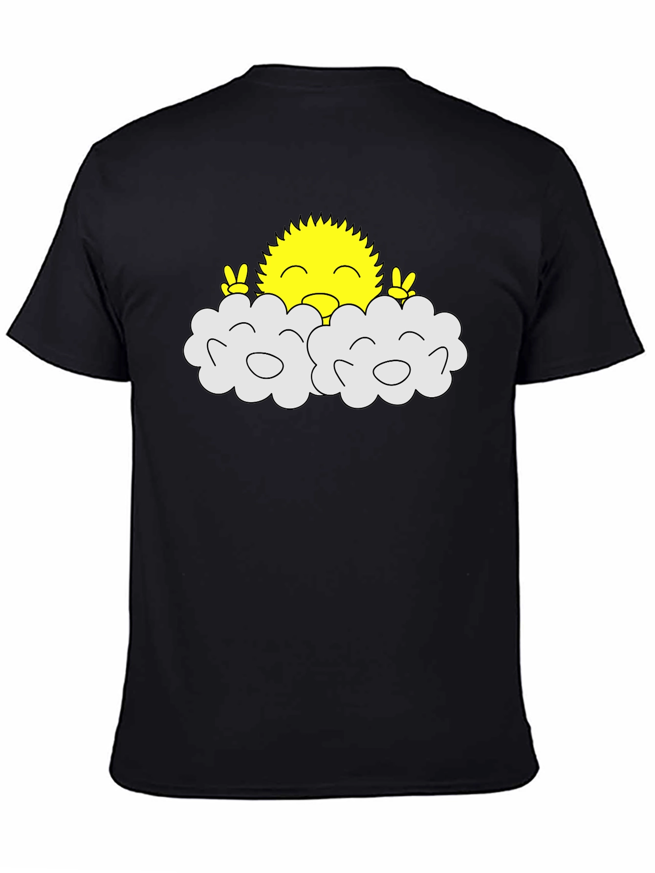 Happy Sun Peeking Out of Clouds Black T-Shirt