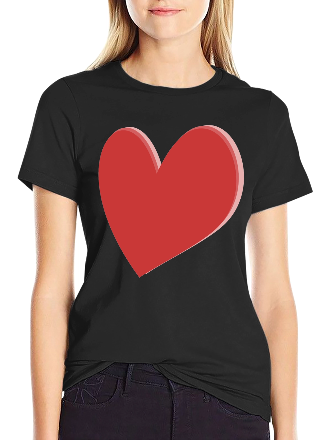 Bold Red Heart Graphic Black T-Shirt