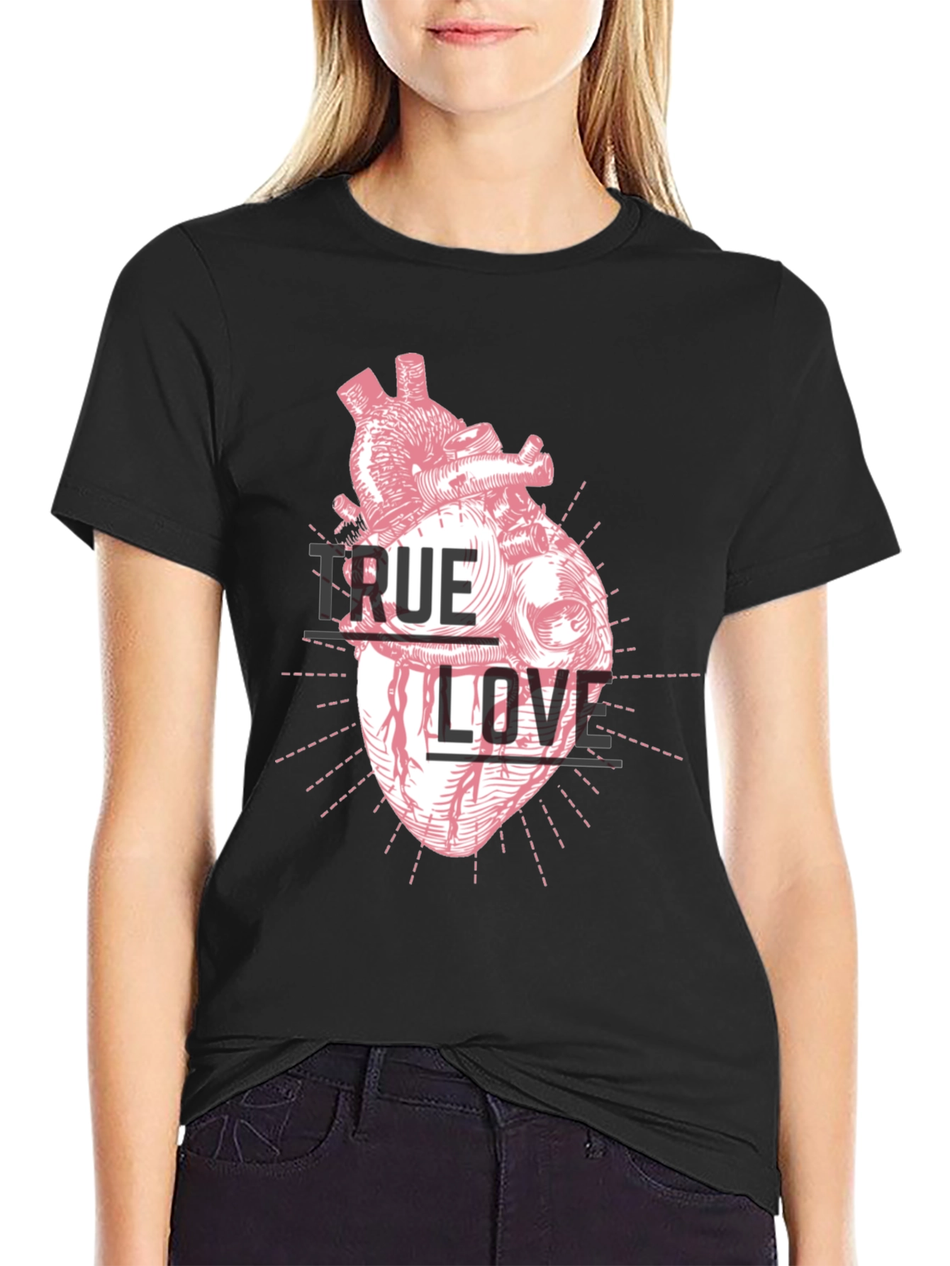 True Love Heart Graphic Tee - Black T-Shirt
