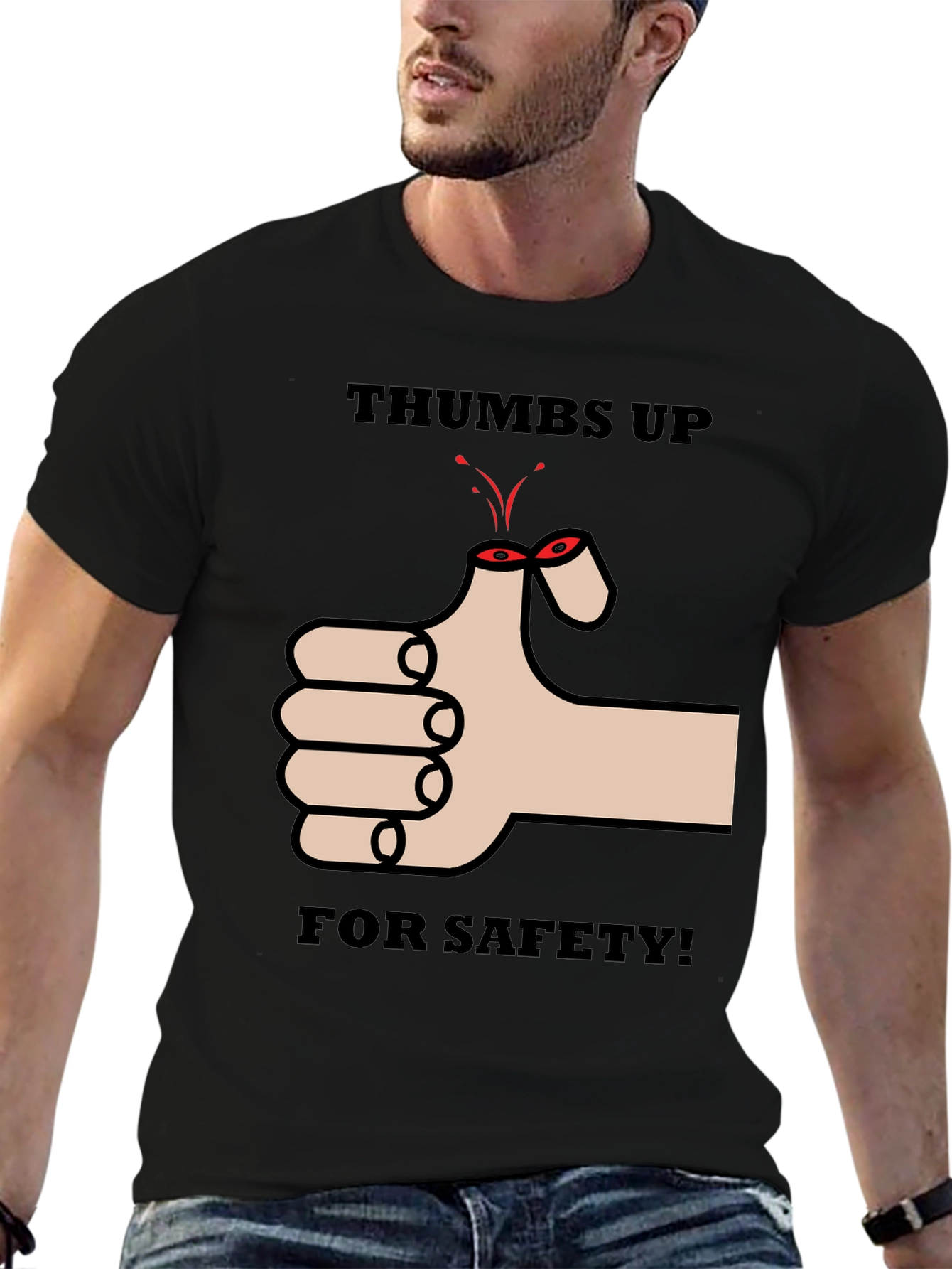 Thumbs Up For Safety Mens Black T-Shirt