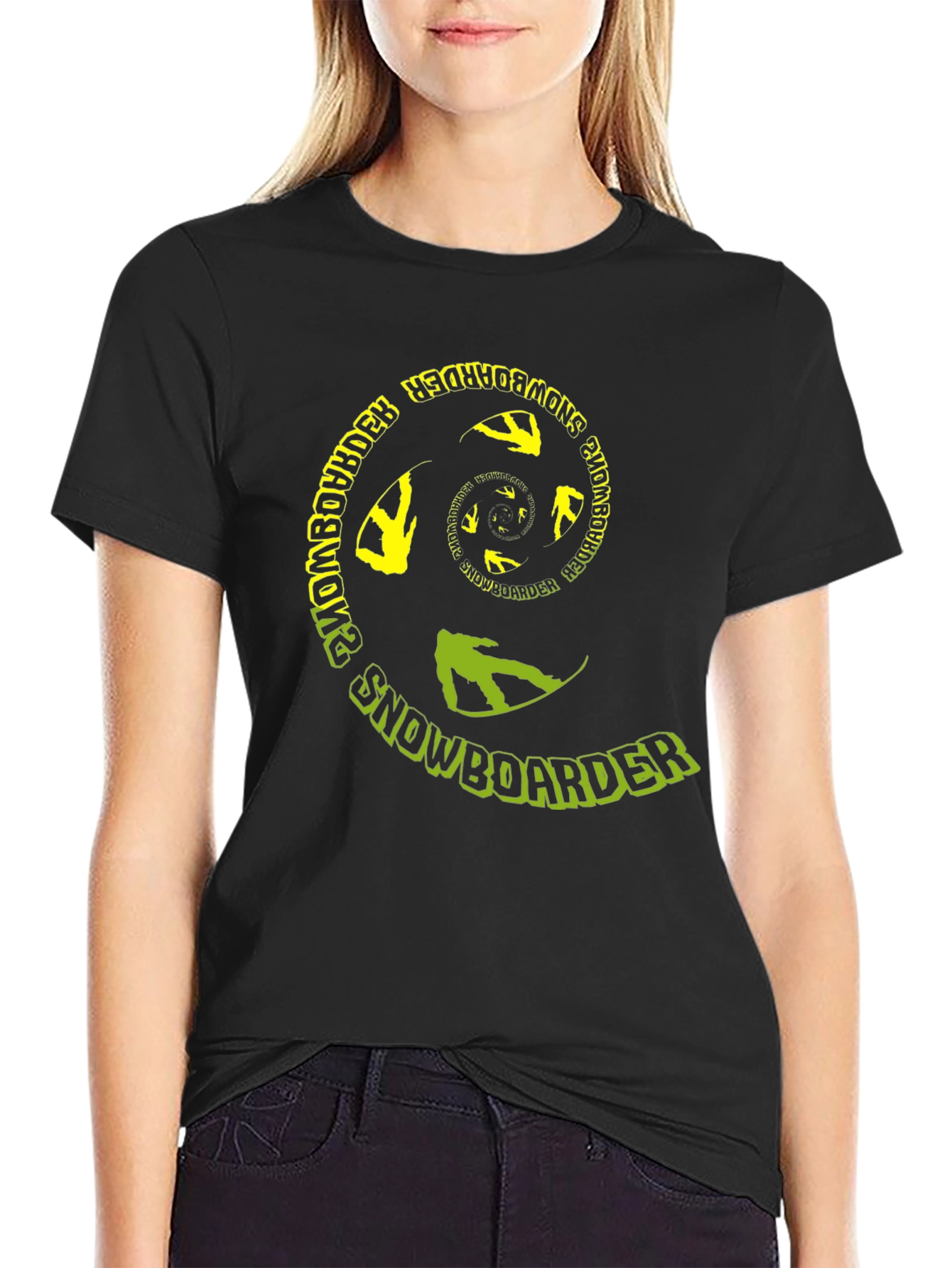 Snowboarder Spiral Graphic Tee - Black Cotton T-Shirt