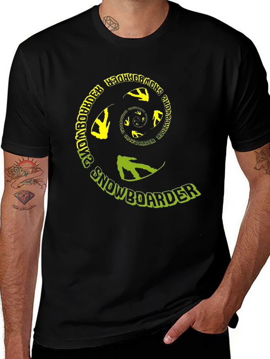 Snowboarder Spiral Graphic Tee - Black Cotton T-Shirt