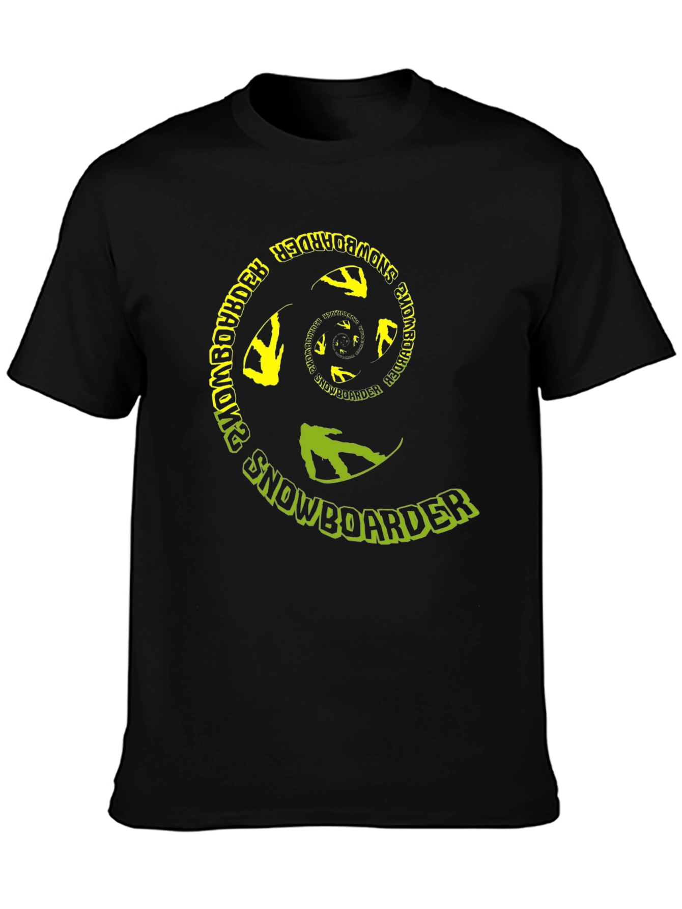 Snowboarder Spiral Graphic Tee - Black Cotton T-Shirt
