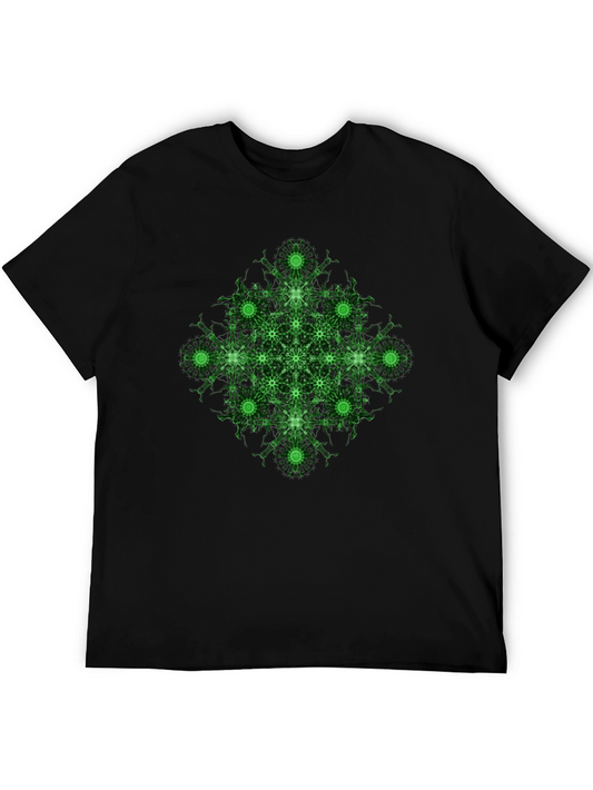 Geometric Green Pattern Black T-Shirt