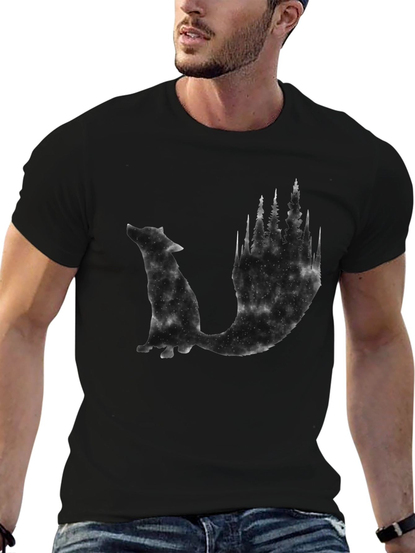 Mens Black Wolf & Forest Graphic Tee