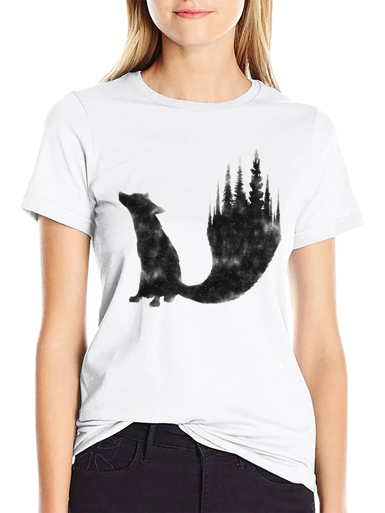 Mens Black Wolf & Forest Graphic Tee