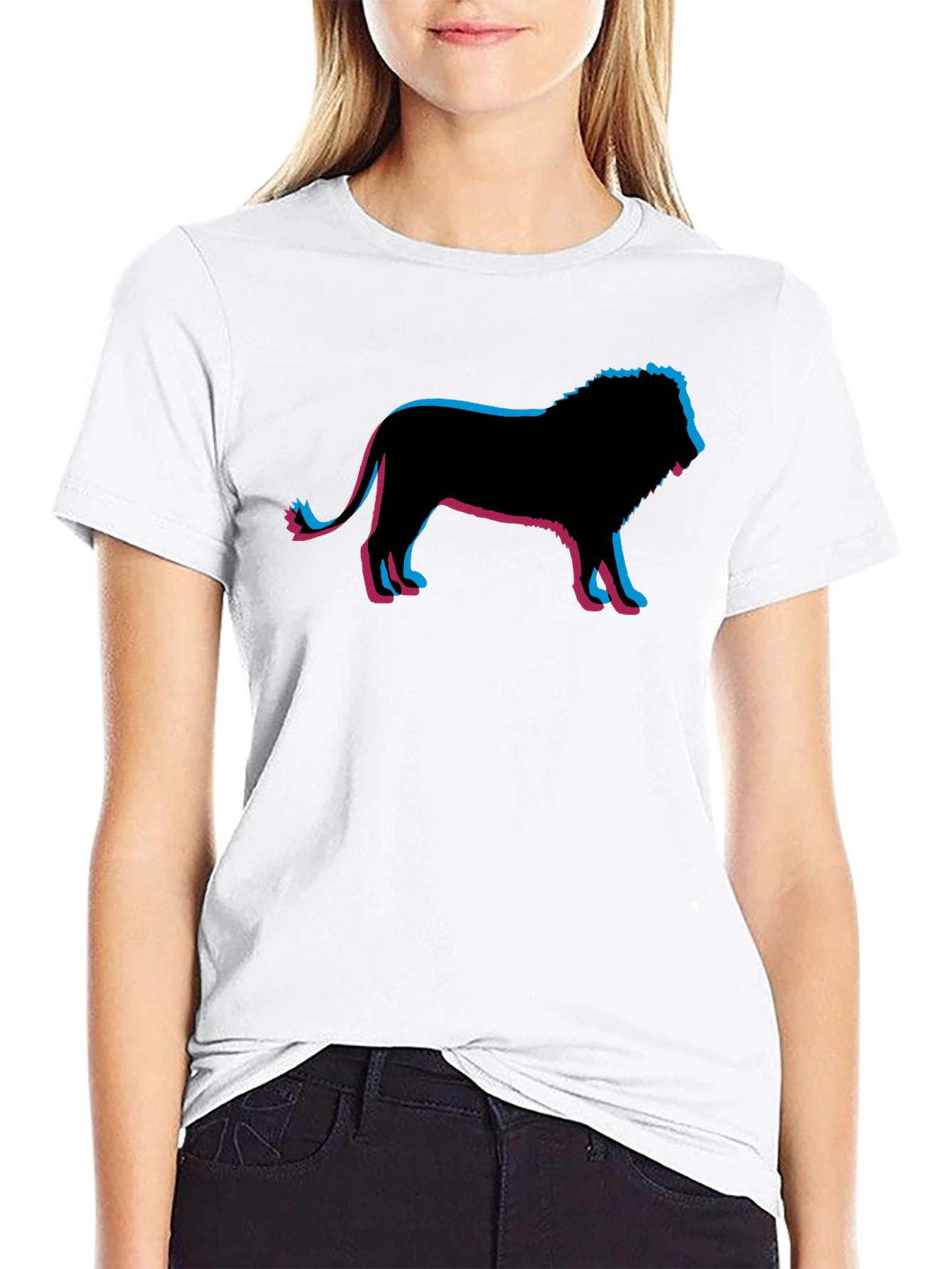 Lion Silhouette Graphic Print Black T-Shirt
