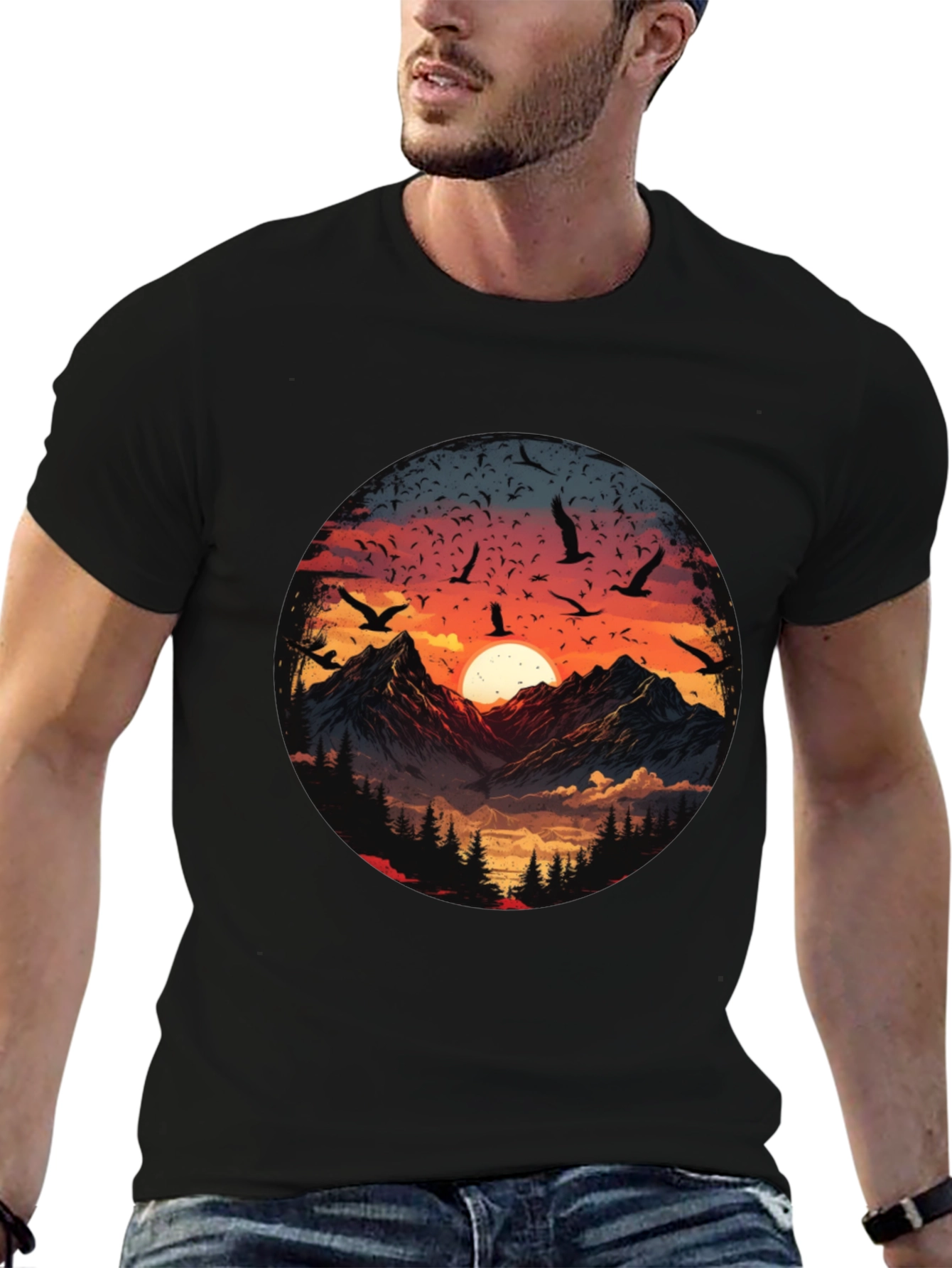 Mountain Sunset Graphic Tee - Mens Black T-Shirt