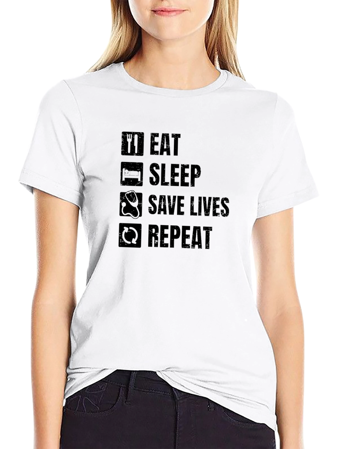 Eat Sleep Save Lives Repeat Black T-Shirt