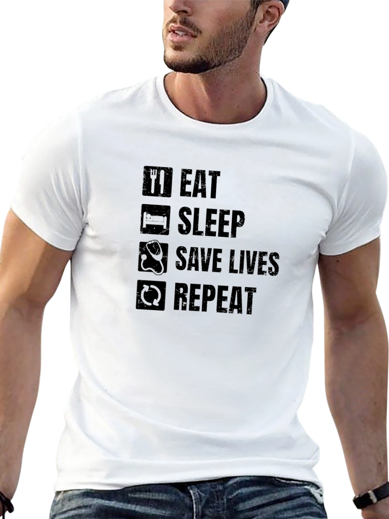 Eat Sleep Save Lives Repeat Black T-Shirt