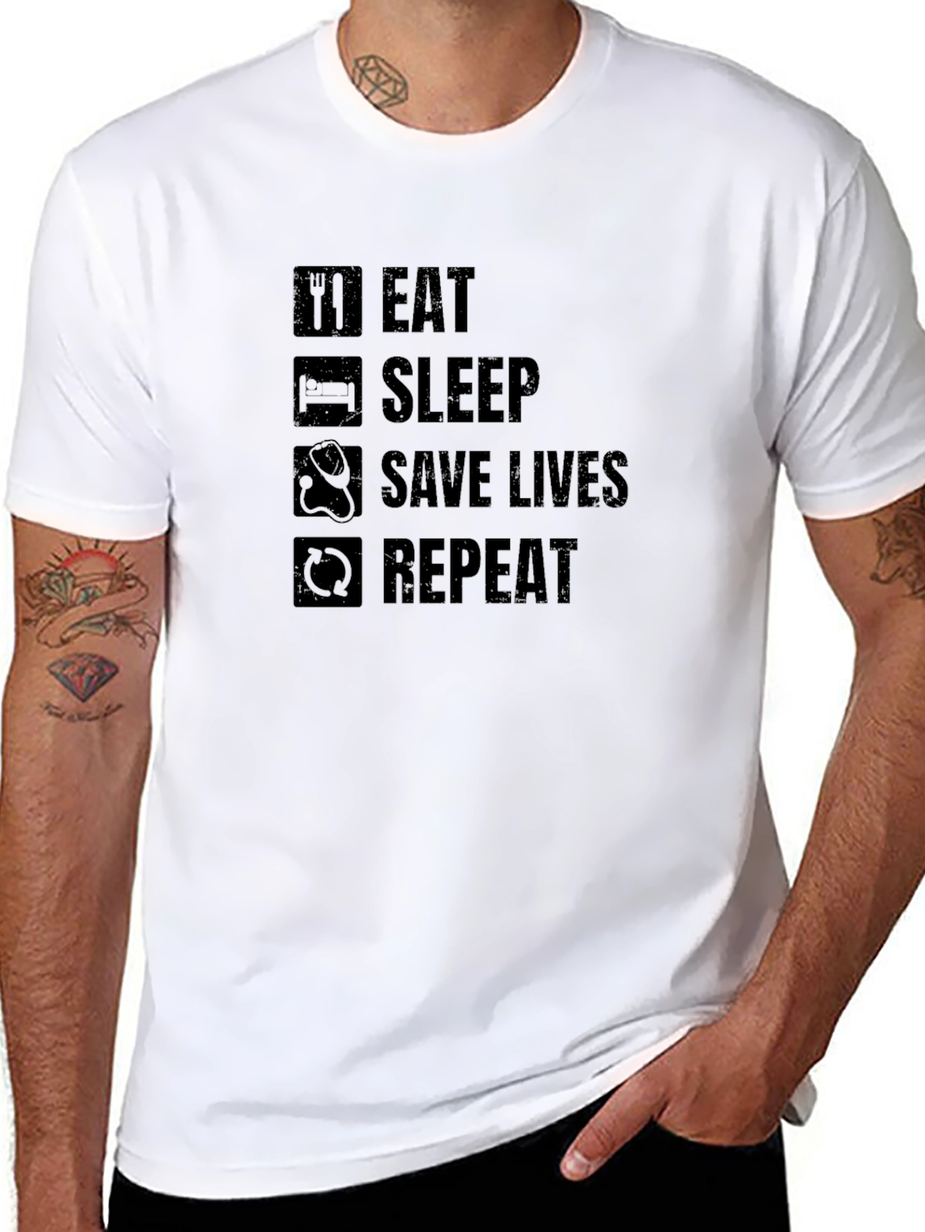Eat Sleep Save Lives Repeat Black T-Shirt