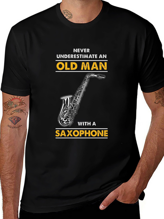 Old Man Saxophone Graphic T-Shirt - Black