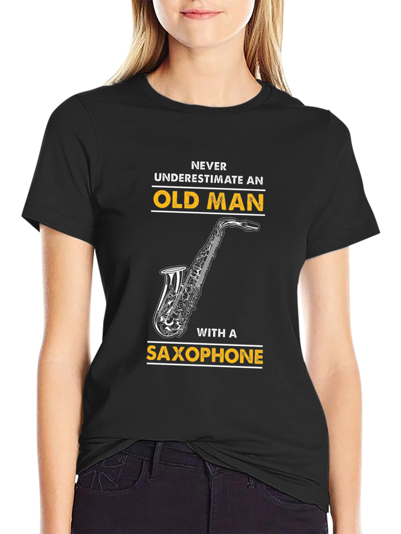 Old Man Saxophone Graphic T-Shirt - Black