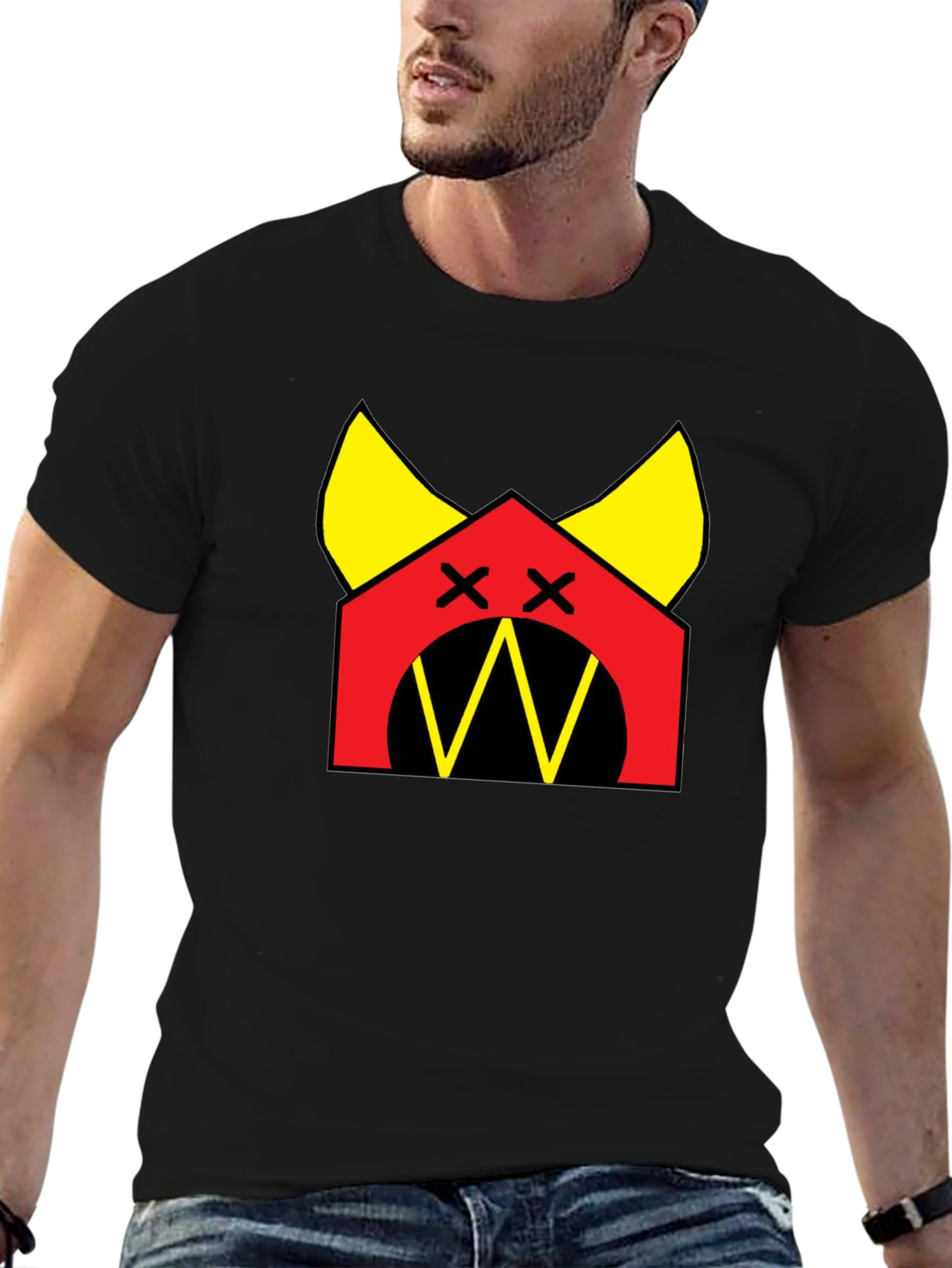 Graphic Tee: Red House with Yellow Accents Black T-Shirt